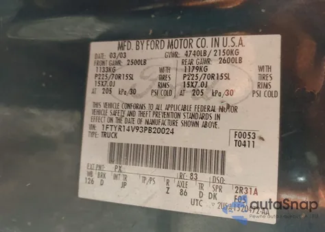 2003 Ford Ranger Edge/Tremor/Xl/Xlt z USA, uszkodzony, nr VIN 1FTYR14V93PB20024